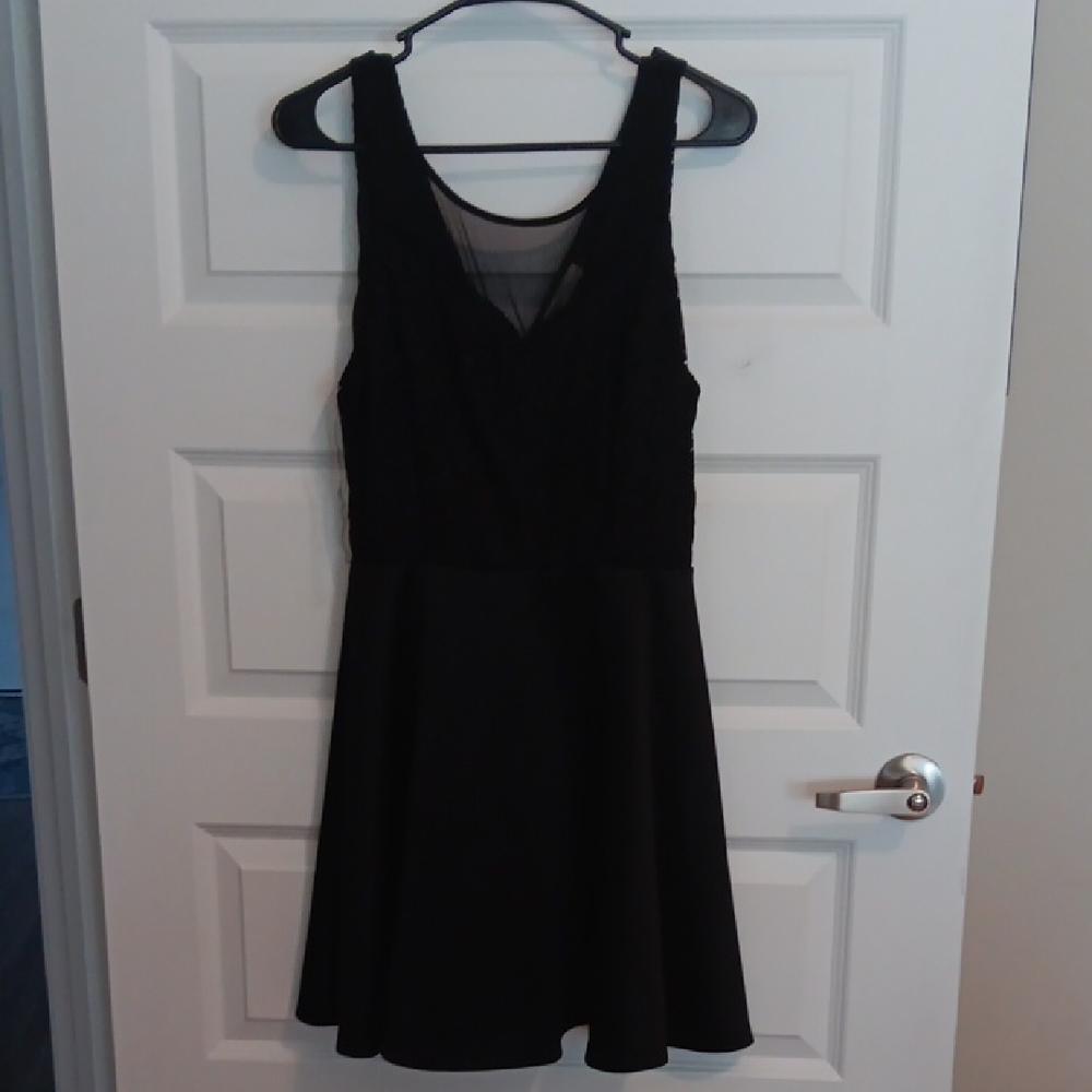 Francesca's Collections Black Sleeveless Mesh Inset Mini Dress